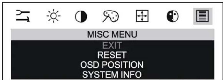 MISC MENU EXIT RESET OSD POSITION SYSTEM INFO