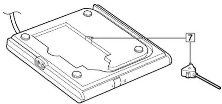 Technical diagram of a device with labeled component 7 and tool handle