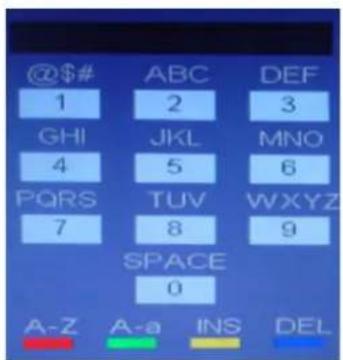 @$# ABC DEF 1 2 3 GHI JKL MNO 4 5 6 PQRS TUV WXYZ 7 8 9 SPACE 0 A-Z A-a INS DEL