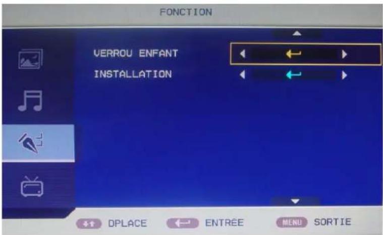 FONCTION VERROU ENFANT INSTALLATION DPLACE ENTRÉE MENU SORTIE
