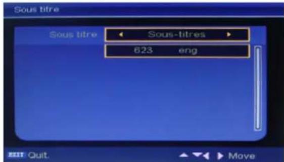 Sous titre Sous titre ← Sous-titres ▶ 623 eng EXIT Quit. ▲▼▶ Move