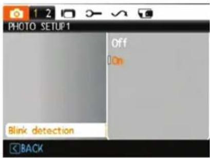 PHOTO SETUP1 Off On Blink detection BACK