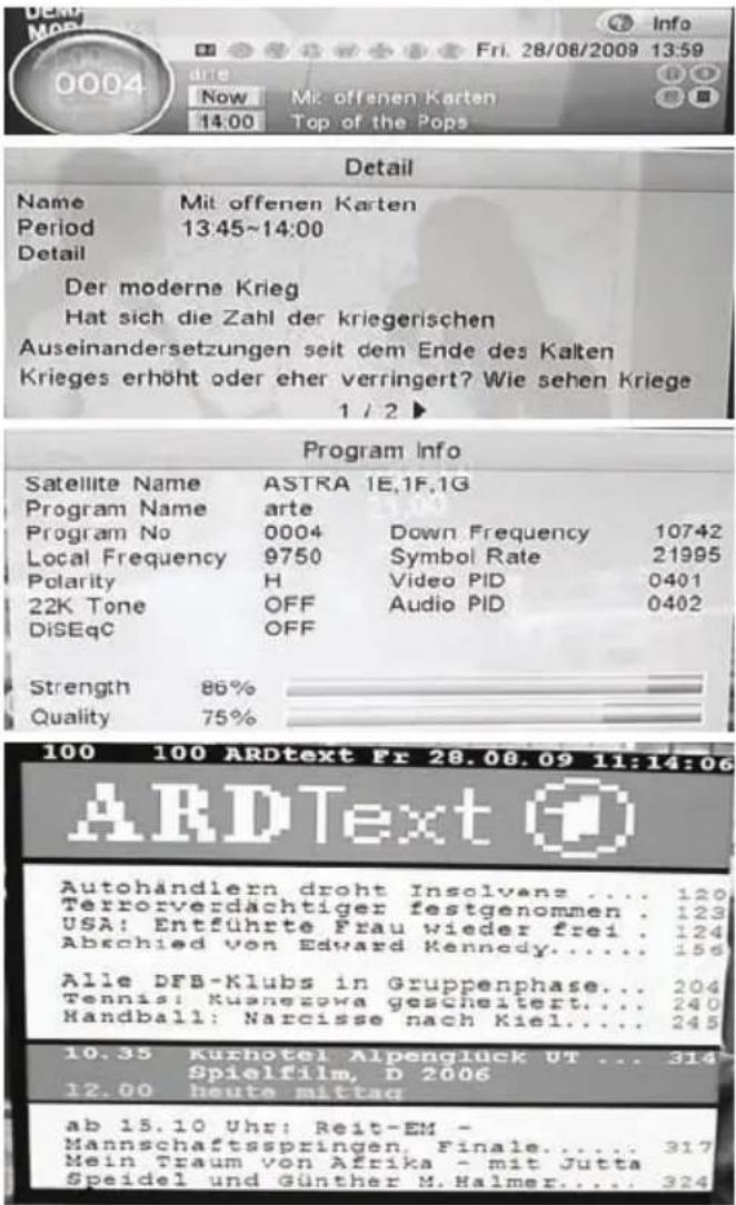 0004 Date Now Mk: offenen Karten 14:00 Top of the Pops Detail Name Mit offenen Karten Period 13:45~14:00 Detail Der moderne Krieg Hat sich die Zahl der kriegerischen Auseinandersetzungen seit dem Ende des Kalten Krieges erhöht oder eher verringert? Wie sehen Kriege 1 / 2 ▶ Program Info Satellite Name ASTRA 1E,1F,1G Program Name arte Program No 0004 Down Frequency 10742 Local Frequency 9750 Symbol Rate 21995 Polarity H Video PID 0401 22K Tone OFF Audio PID 0402 DiSEqC OFF Strength 86% Quality 75% 100 100 ARDtext Fr 28.08.09 11:14:06 ARDText Autohändlern droht Insolvens.... 120 Terrorverdächtiger festgenommen . 123 USA: Entführte Frau wieder frei . 124 Abschied von Edward Kennedy.... 156 Alle DFB-Klubs in Gruppenphase... 204 Tennis: Kusnezawa gescheitert... 240 Handball: Narcisse nach Kiel.... 245 10.35 Kürhotel Alpenglück UT ... 314 Spielfilm, D 2006 12.00 heute mittag ab 15.10 Uhr: Reit-EM - Mannschaftsspringen, Finale.... 317 Mein Traum von Afrika - mit Jutta Speidel und Günther M. Halmer.... 324
