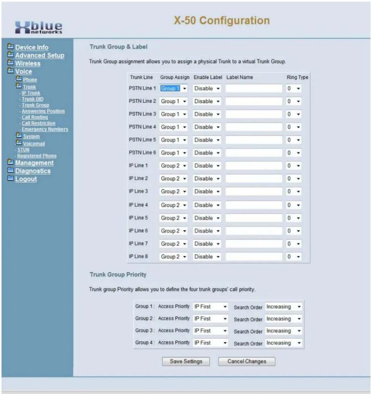 XBlue Networks X-50 - Trunk Groups - 1