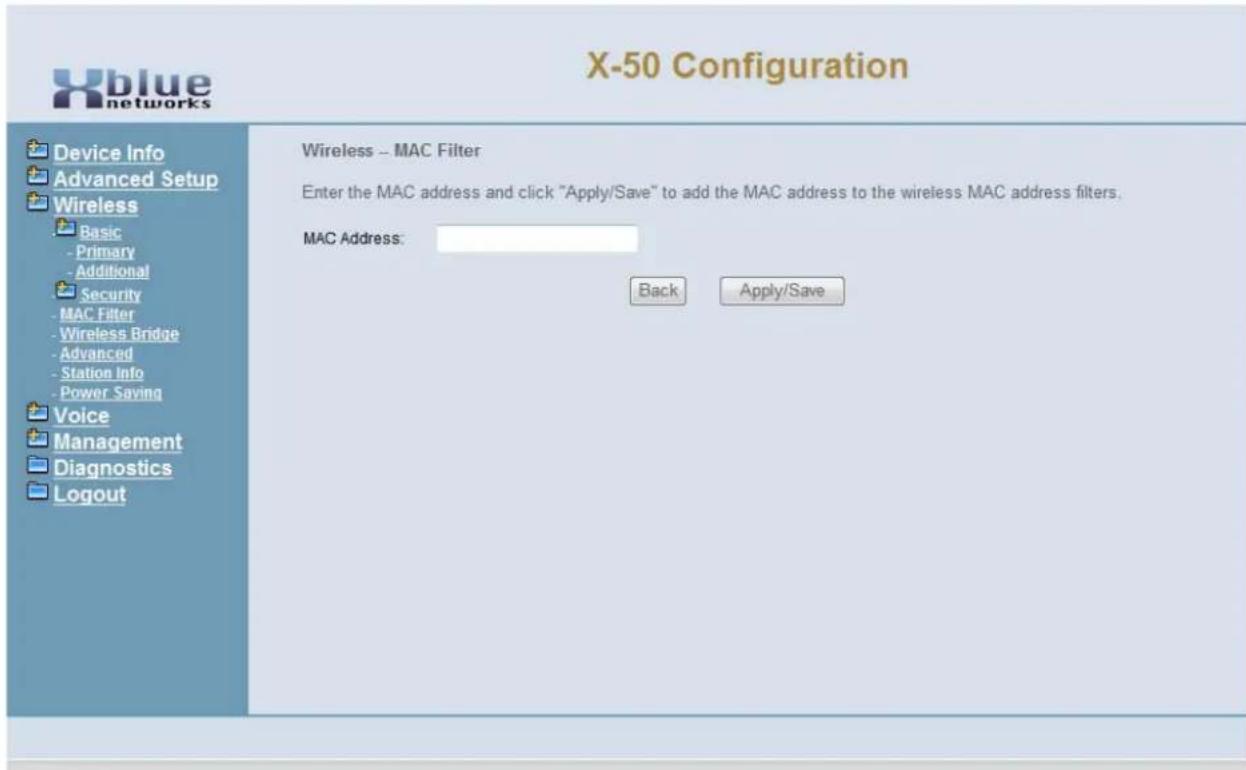 XBlue Networks X-50 - MAC Filtering - 2
