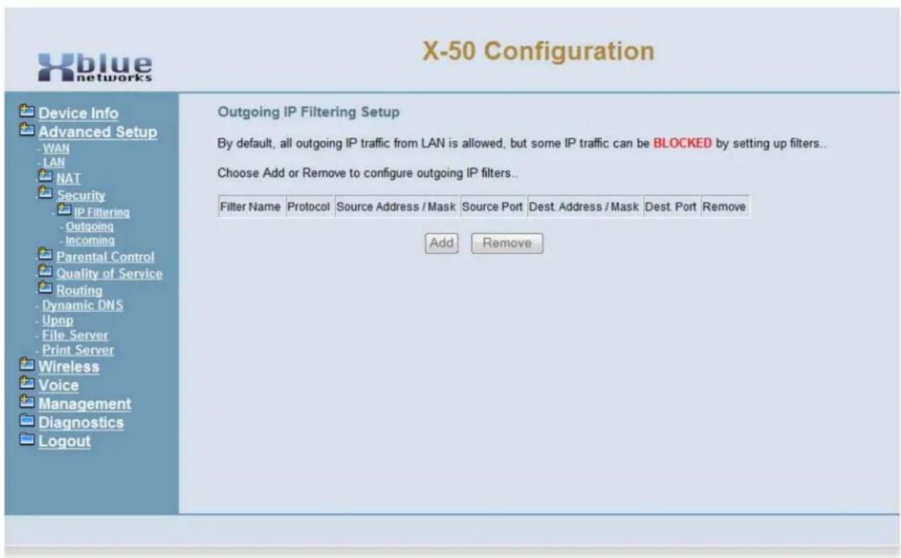 XBlue Networks X-50 - Outgoing Filtering - 1