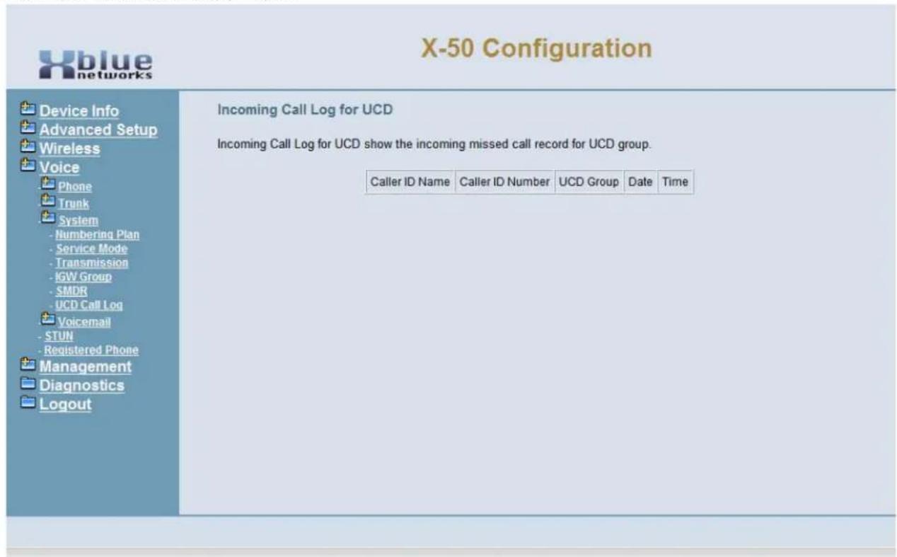 XBlue Networks X-50 - UCD Call Log - 1