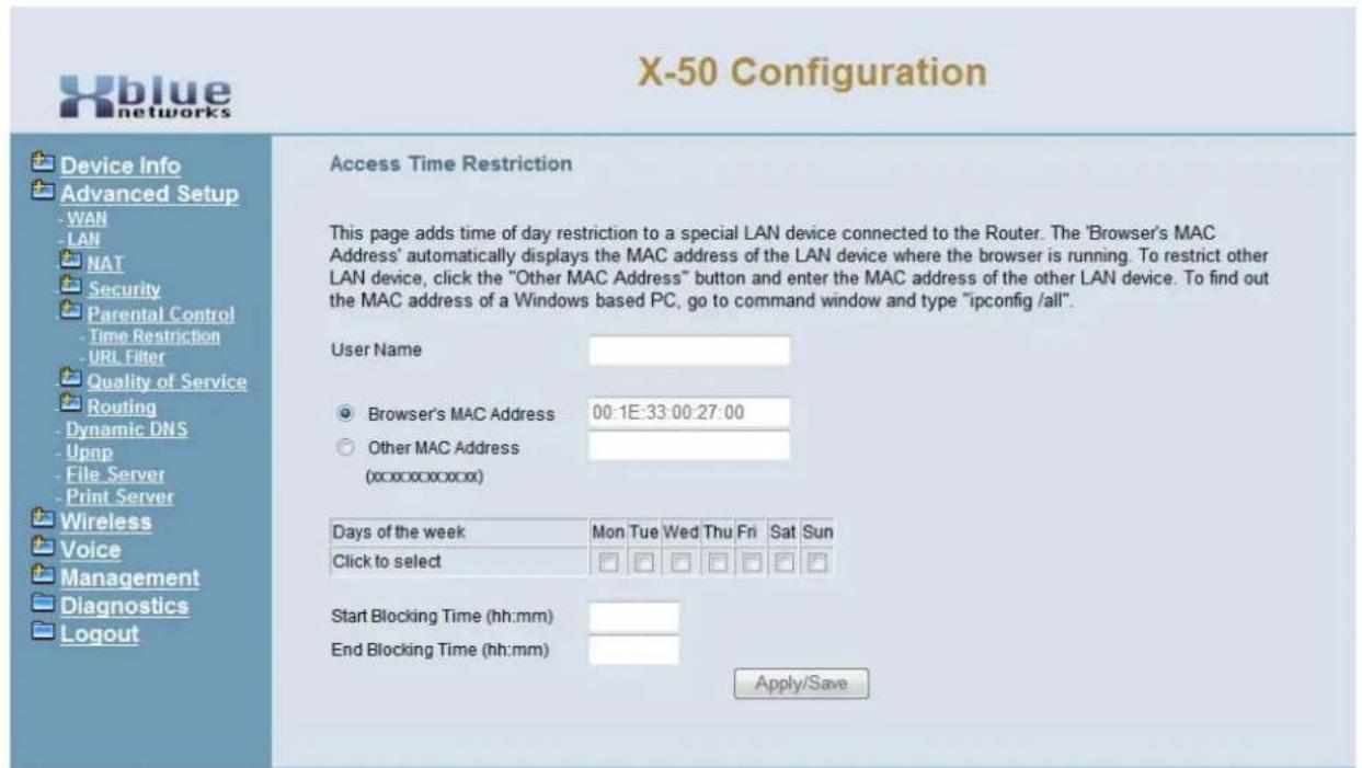 XBlue Networks X-50 - Time Restriction - 1