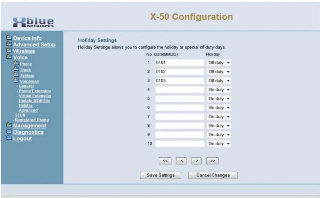 XBlue Networks X-50 - Holiday Settings - 1