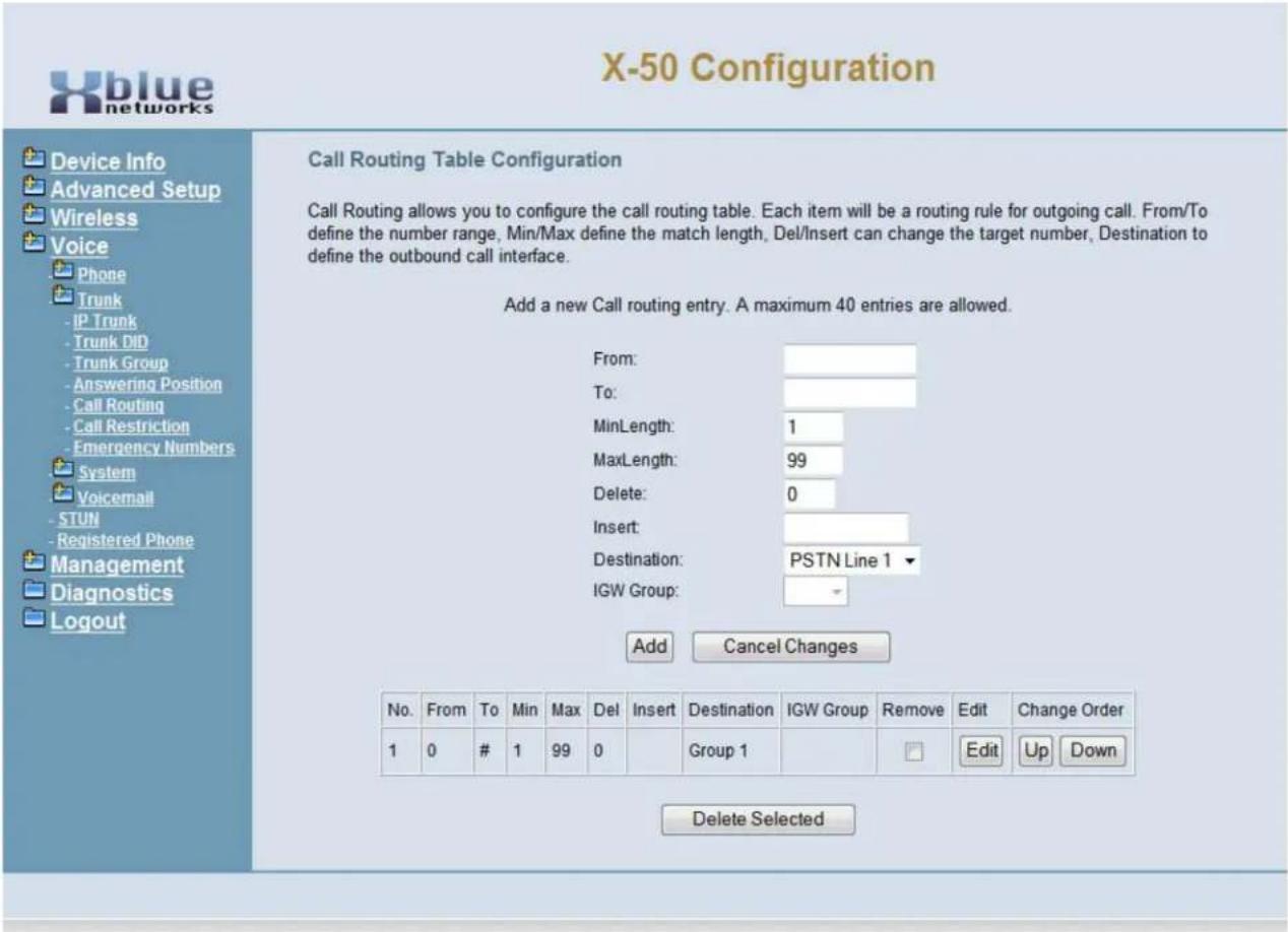 XBlue Networks X-50 - Call Routing Rules - 1