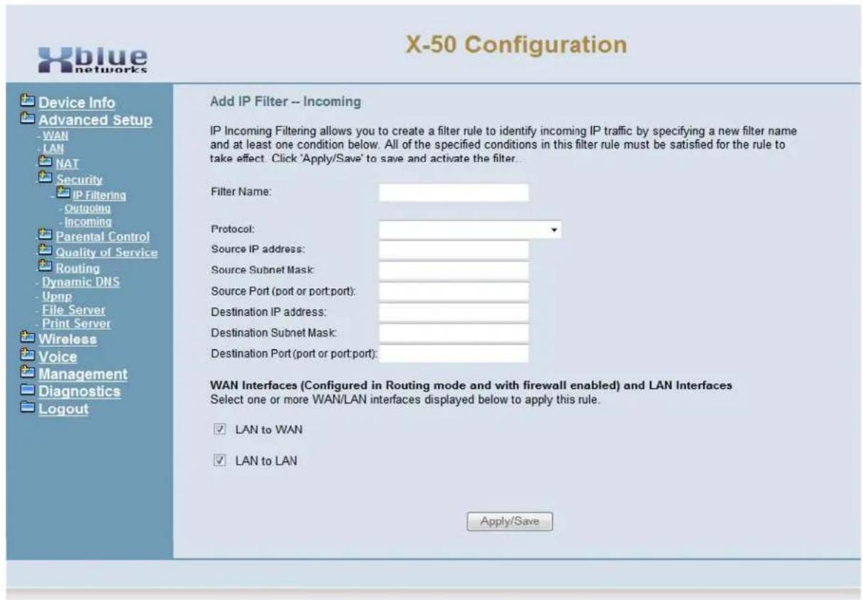 XBlue Networks X-50 - Incoming Filtering - 2