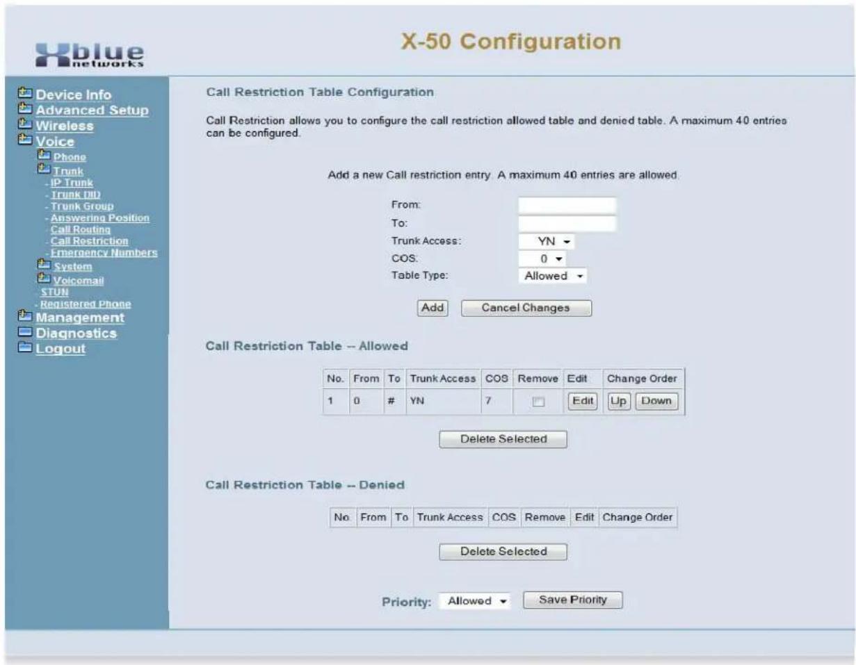 XBlue Networks X-50 - Call Restriction Rules - 1