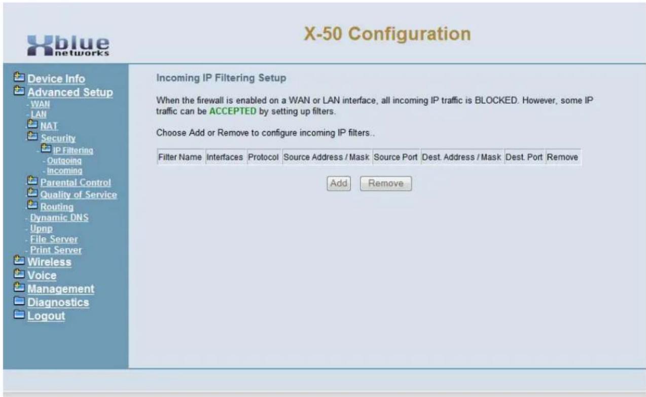 XBlue Networks X-50 - Incoming Filtering - 1