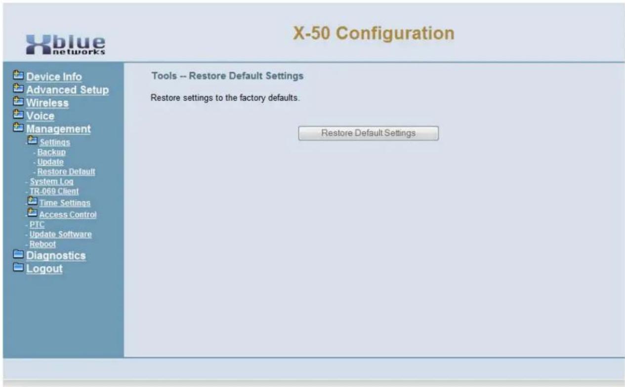 XBlue Networks X-50 - Restore Default - 1