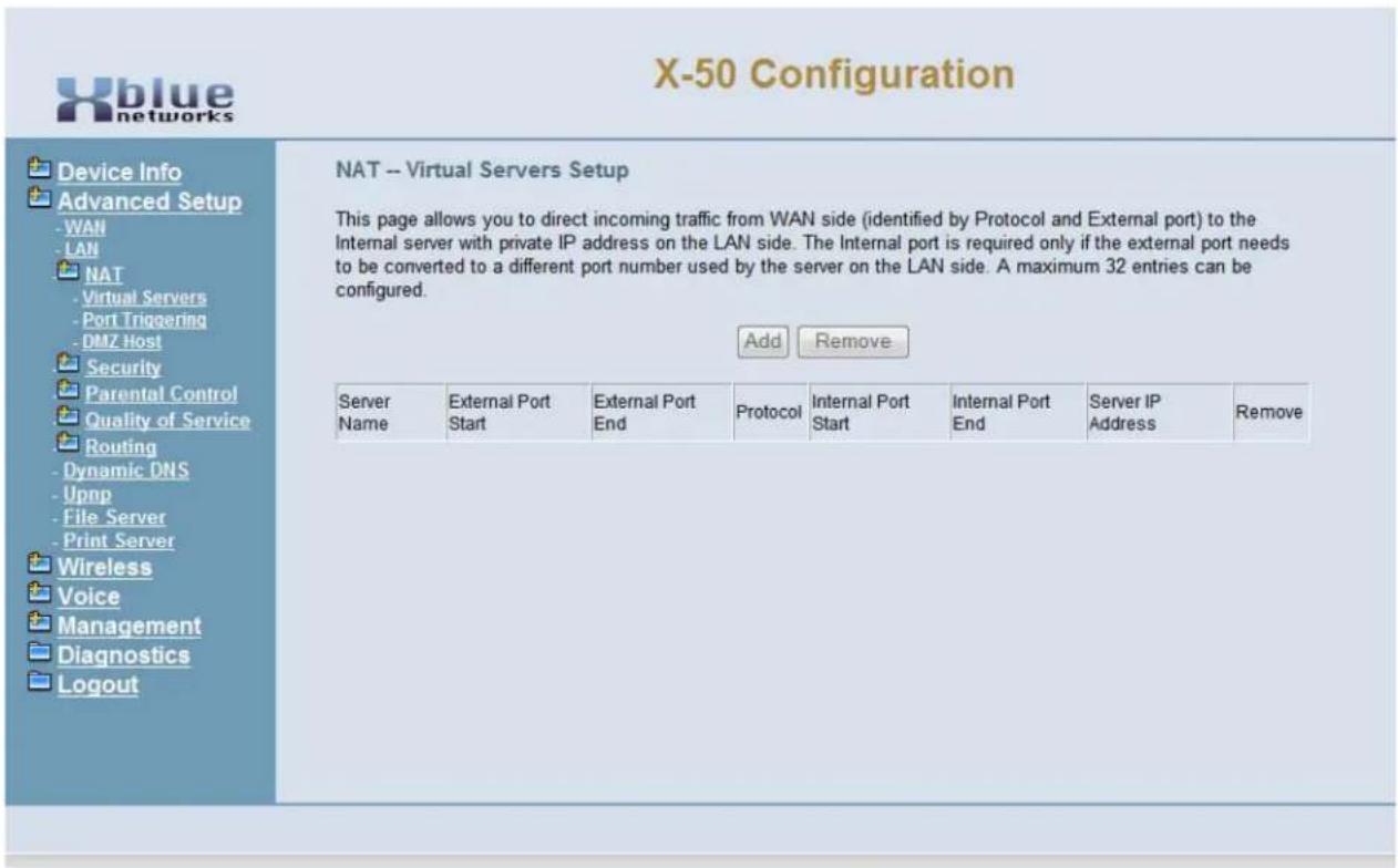 XBlue Networks X-50 - Virtual Servers Setup - 1