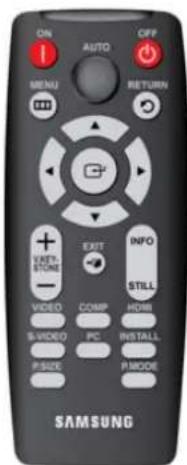 ON AUTO OFF MENU RETURN + EXIT STONE - VIDEO COMP HOME S-WIDEO PC INSTALL P-SIZE P-MODE INFO STILL SAMSUNG