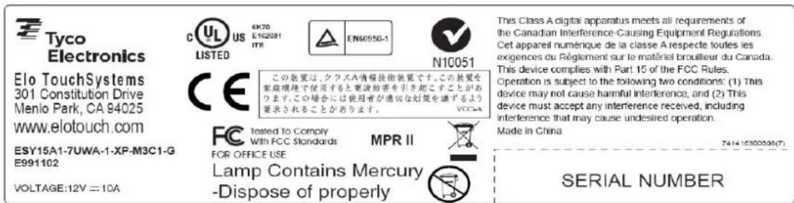 ELO Digital Office 15A1 - Safety Label - 1