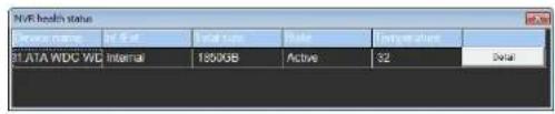 NVR health status Access name: IP 4.04 IP A1A WDC WC Internal 1800GB Active 32 Total