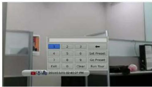 1 2 3 4 5 6 Get Preset 7 8 9 Go Preset Exit 0 Clear Run Tour 2013/11/21 02:40:27 PM
