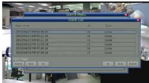 Search Menu Event List Date Time C Year 2013/04/17 AM 04:06:45 18 Loss 2013/04/27 AM 05:22:14 18 Loss 2013/04/27 AM 05:22:14 1,Loss 2013/04/26 PM 11:55:58 1,Loss 2013/04/16 PM 07:26:14 18 Loss 2013/04/16 PM 07:26:14 1,Loss Last Page <<<< << < > >> >>>>