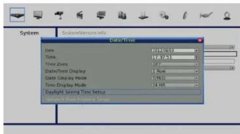 System SystemVersion.info Date/time Data 2012/03/07 Time 19:37:51 Time Zones OFF DataTime Display 1 Row Date Display Mode 1/M/D Time Display Mode 24 HR Daylight Saving Time Setup Legacy Flow Industrial Survey