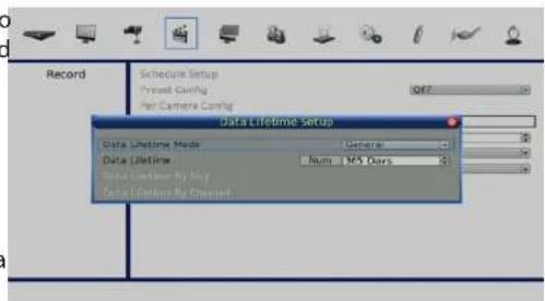 Record Schedule Setup Printed Config... Per Camera Config QRT Data Lifetime Setup Data Lifetime Mode: General Data Lifetime: Num 365 Days Data Lifetime By May Data Lifetime By Classified
