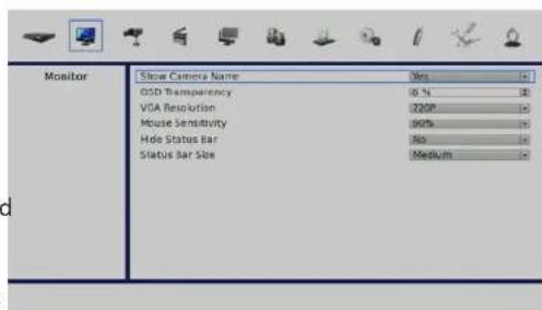 Monitor Show Camera Name Yes OIS Transparency 8.1% VGA Resolution 220% Mouse Sensitivity 90% Hide Status Bar No Status Bar Size Medium