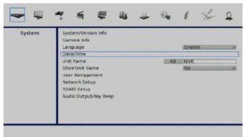 System Camera Info Language Date/time Unit Name Show Unit Name User Management Network Setup RS405 Setup Audio Output/Key Beep