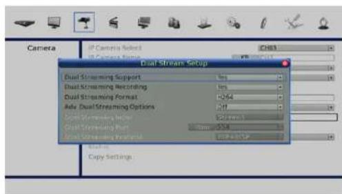 Camera IP Camera Select IP Camera Name Dual Stream Setup Dual Streaming Support Yes Dual Streaming Recording Yes Dual Streaming Format 0.264 Adj Dual Streaming Options Off Dual Streaming Method 50 (mm) Dual Streaming Port Time 554 Dual Streaming Profile Load As Integer Copy Settings