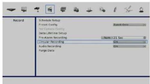 Record Schedule Setup Event Clock Project Code For Camera Code Data Lifetime Setup Pre-Arm Recording Num 21 Sec Circular Recording On Audio Recording On Purge Data