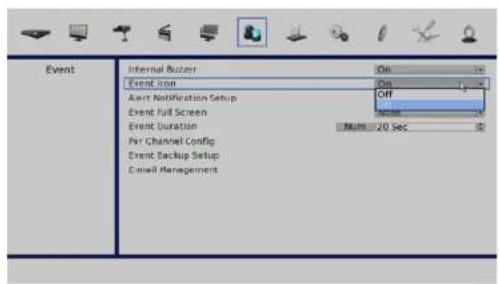 Event Internal Buzzer On Event Iron Off Event Notification Setup Off Event Full Screen Solder Event Duration Multi: 20 Sec Per Channel Config Event Backup Setup Email Management