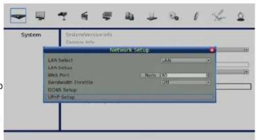 System System/Vendor info Chrome Info Network setup LAN Select LAN Setup Web Port Bandwidth Thruttle DDMS Setup UPnP Setup