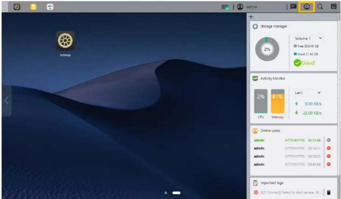 Asustor Drivestor 2 Pro - Gereedschappen: Klik op plus om informatie toe te voegen van Opslag Beheer, Activiteits Monitor, Online gebruikers en belangrijke Logs voor een snel overzicht. - 1