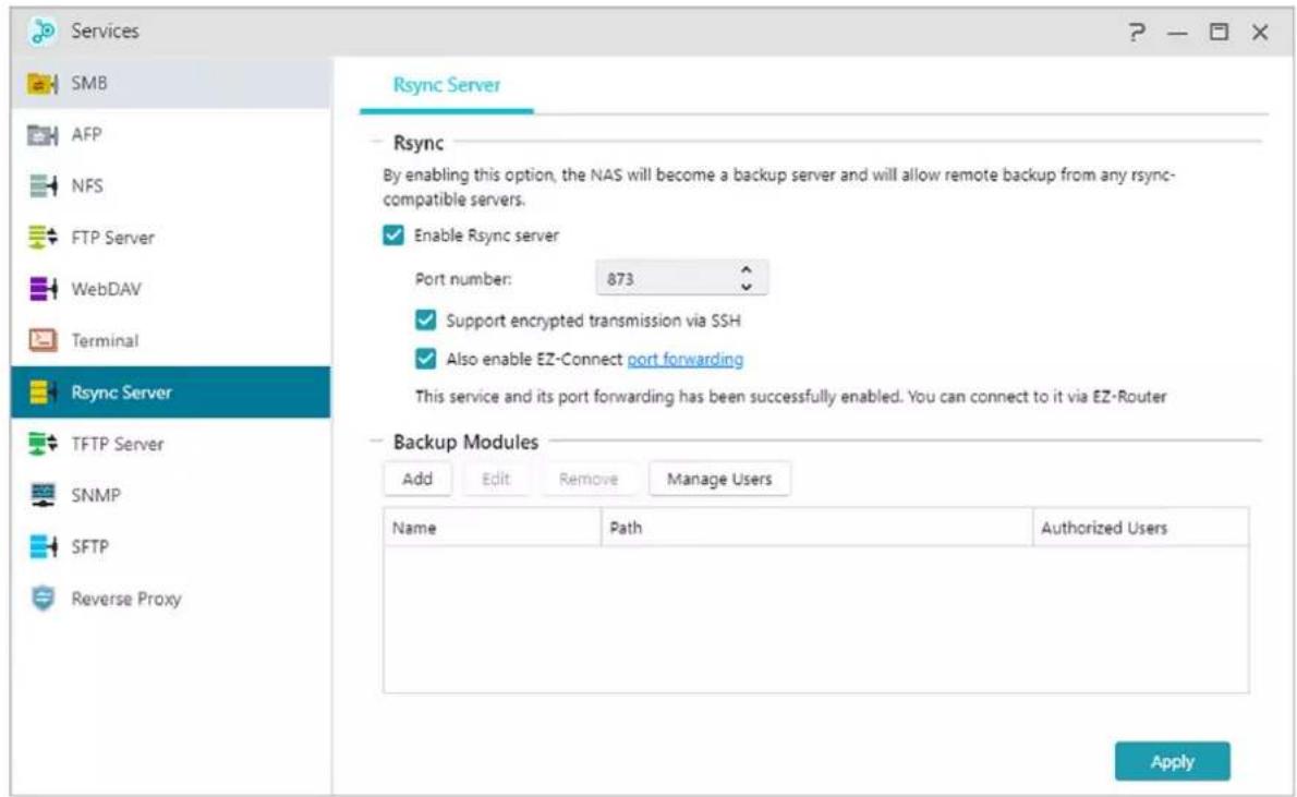 Asustor Drivestor 2 Pro - Rsync-server inschakelen: - 1