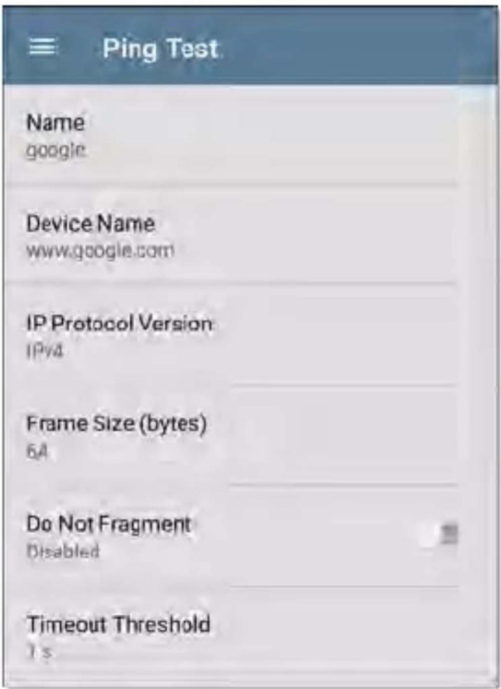 NetAlly LinkRunner 10G - Ping Test Settings - 1