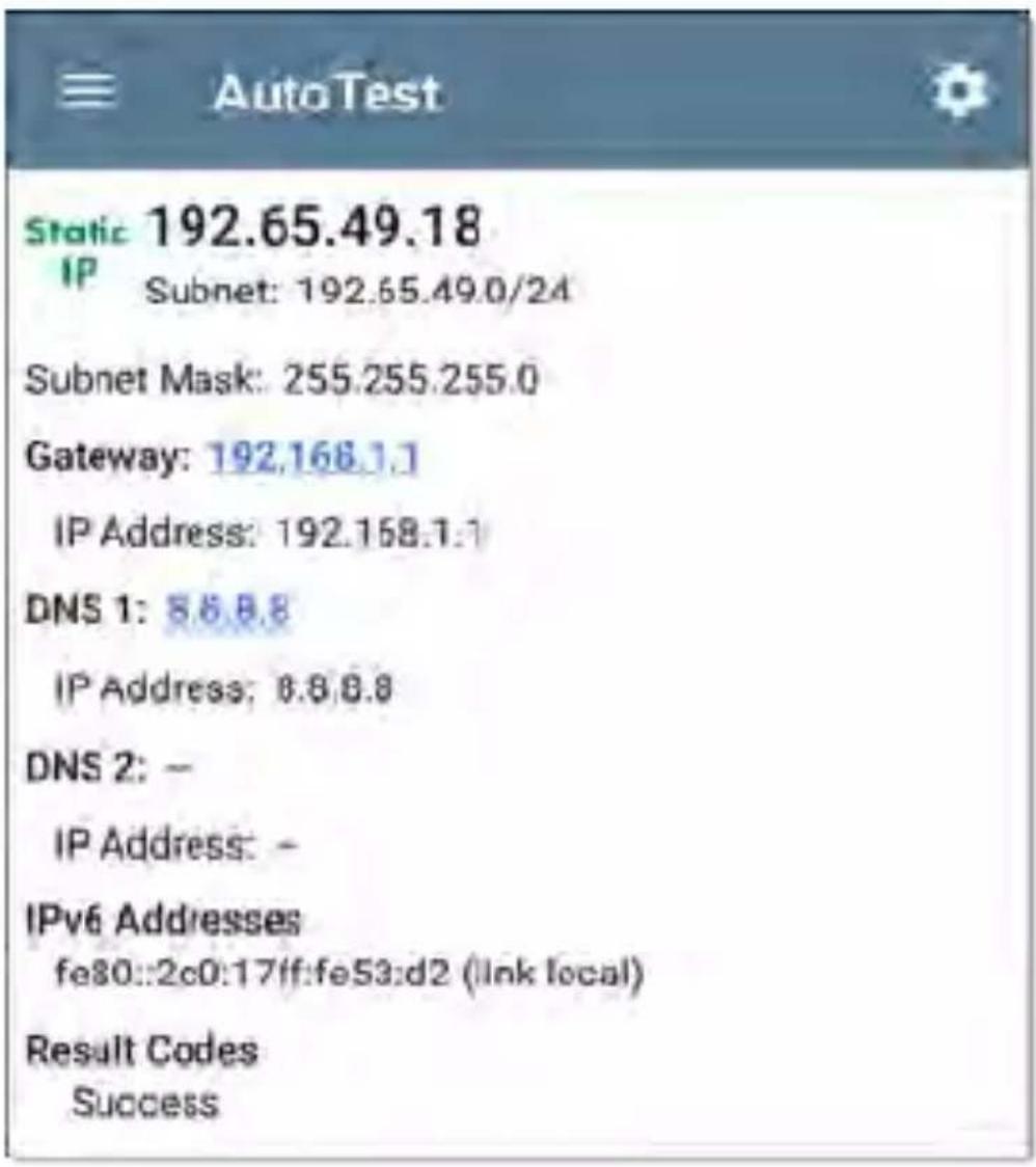 NetAlly LinkRunner 10G - Static IP Test Results - 2