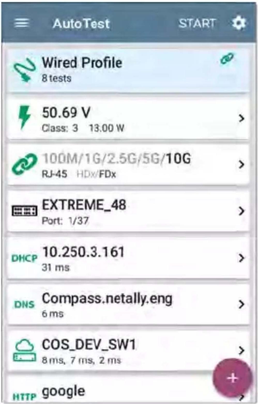 NetAlly LinkRunner 10G - Wired Profile Results - 1