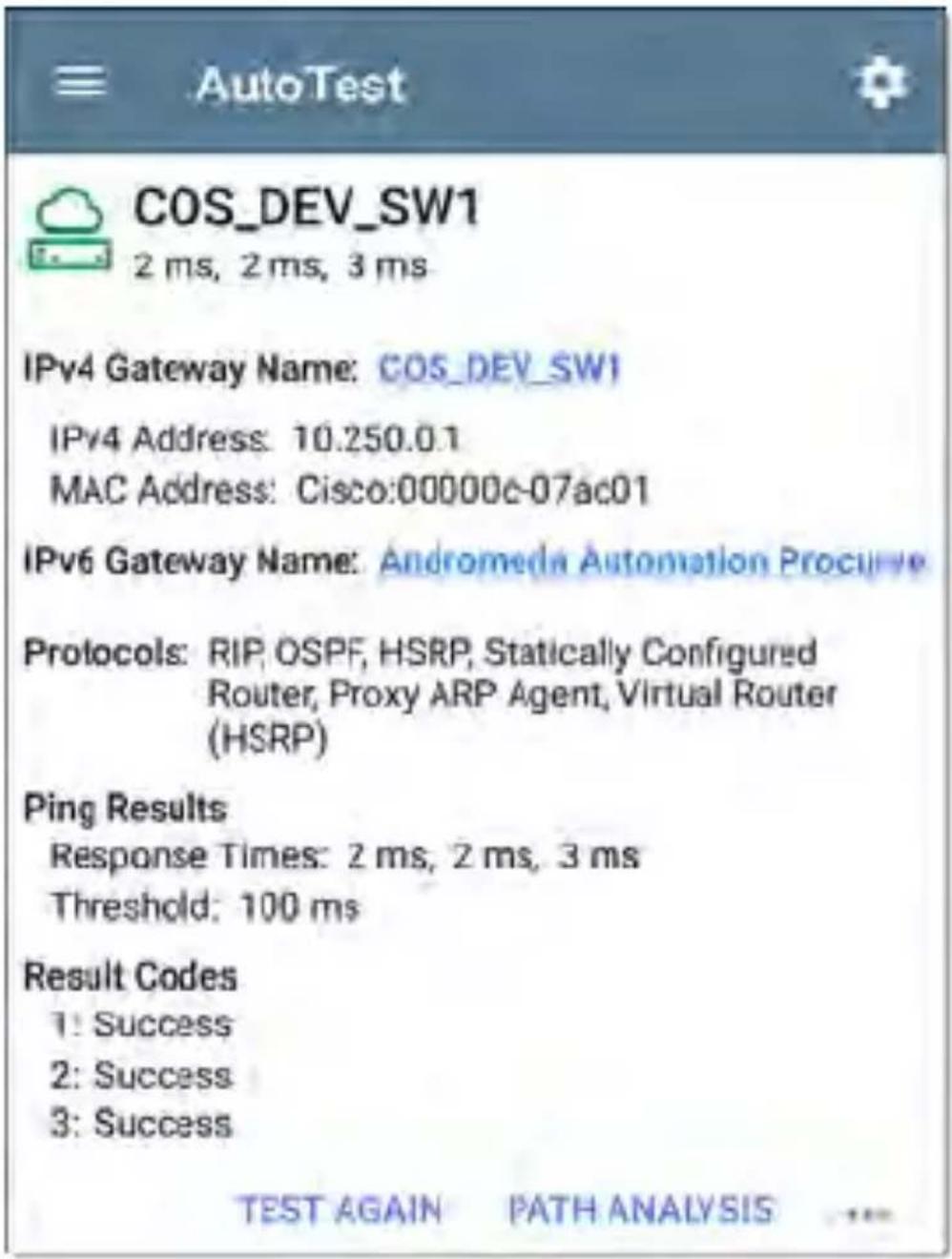 NetAlly LinkRunner 10G - Gateway Test Results Screen - 1