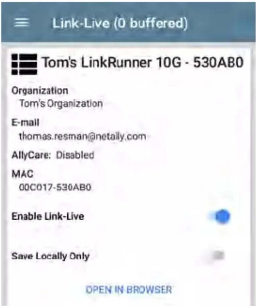 NetAlly LinkRunner 10G - Link-Live App Screen - 1