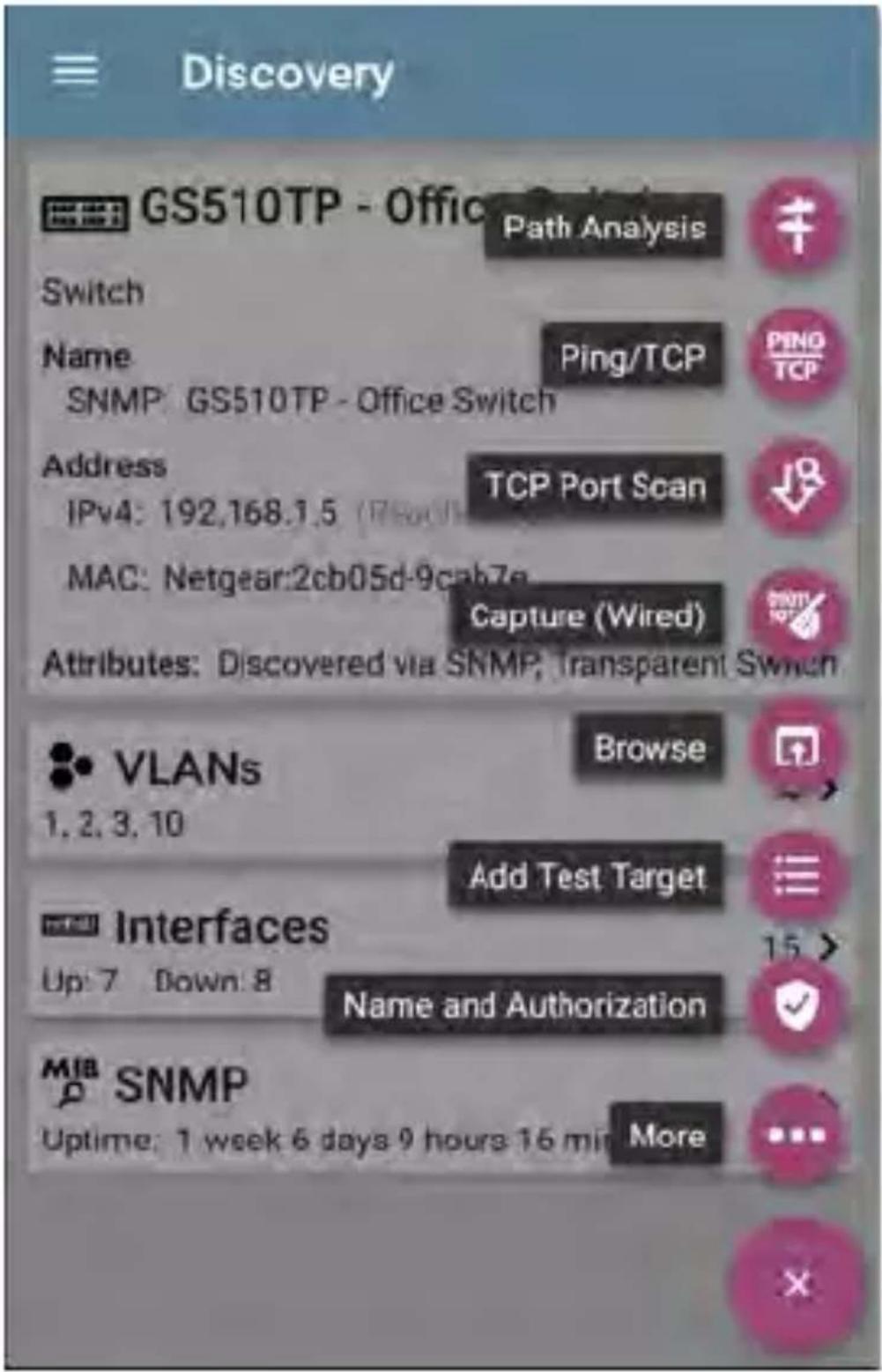 NetAlly LinkRunner 10G - Floating Action Button (FAB) and Menu - 2