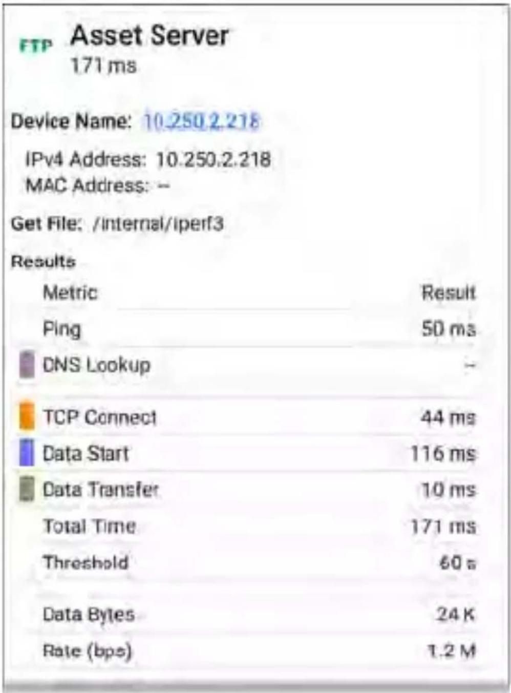 NetAlly LinkRunner 10G - FTP Test Results Screen - 1