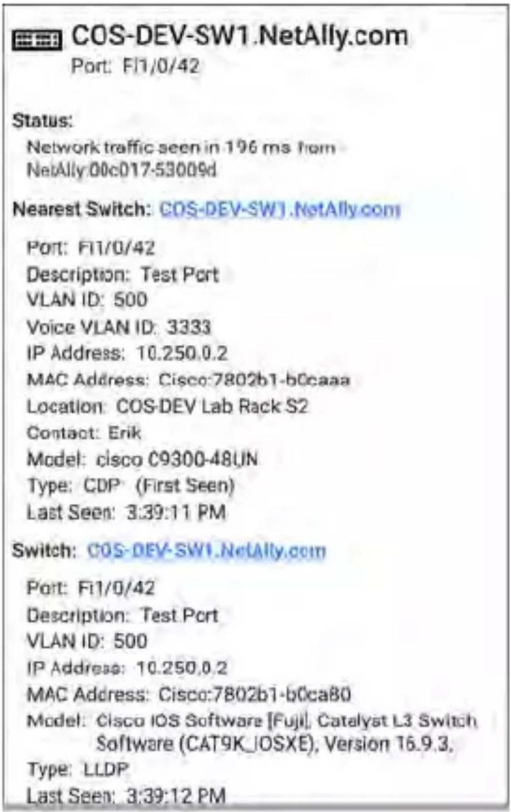 NetAlly LinkRunner 10G - Switch Test Results Screen - 1