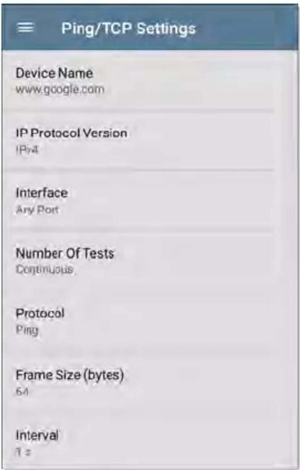 NetAlly LinkRunner 10G - Configuring Ping/TCP Settings Manually - 1