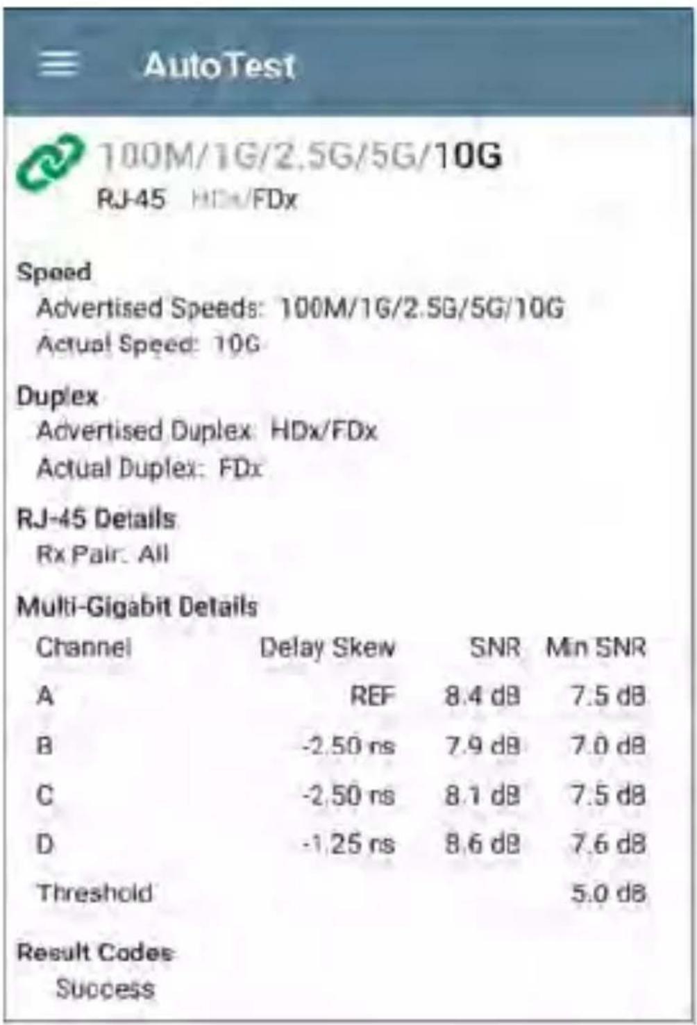 NetAlly LinkRunner 10G - Wired Link Test Screen - 1