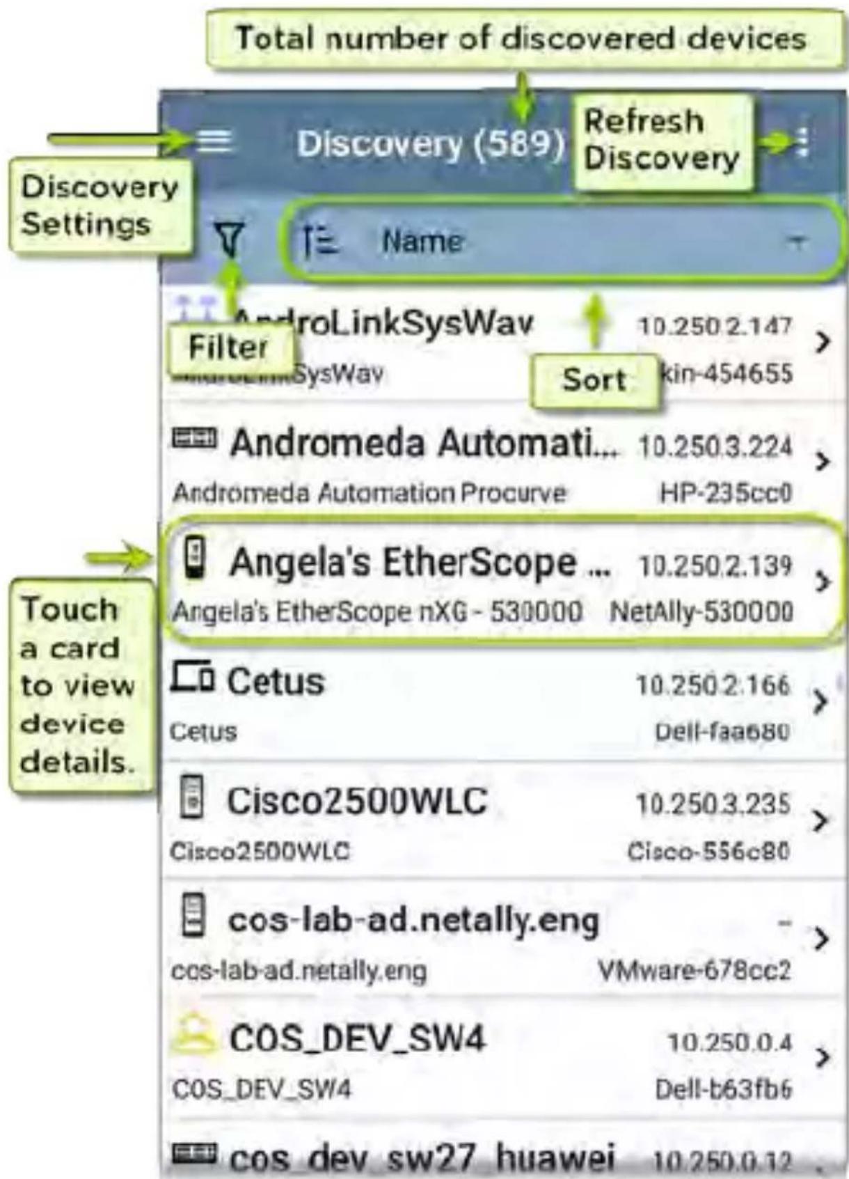 NetAlly LinkRunner 10G - Main Discovery List Screen - 3