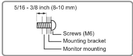 5/16 - 3/8 inch (8-10 mm) Screws (M6) Mounting bracket Monitor mounting