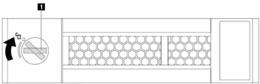 Technical diagram showing a device with labeled components and a circular component with directional arrow and scale indicator.