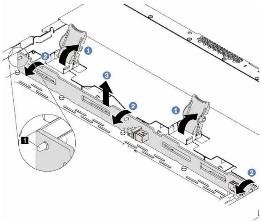 Technical diagram of a mechanical assembly with numbered components and directional arrows indicating motion or flow.