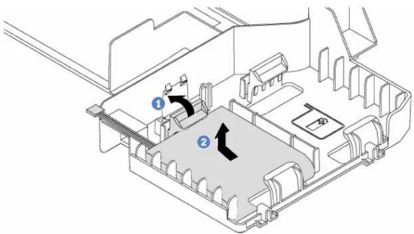 Technical diagram of a mechanical or electronic component with numbered parts and directional arrows indicating flow or movement.