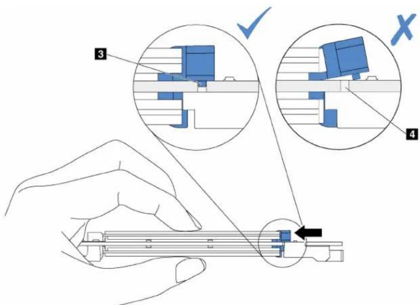 Technical diagram illustrating mechanical assembly steps with labeled components and directional indicators